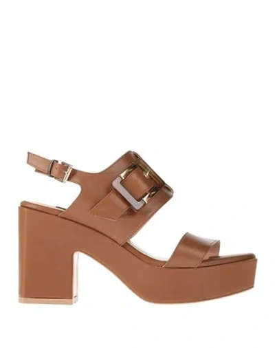 Albano Woman Sandals Tan Size 10 Leather In Brown