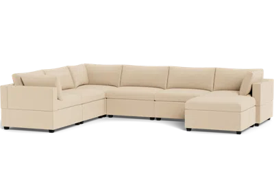 Albany Park Kova Box Cushion Grand Corner + Ottoman In Neutral