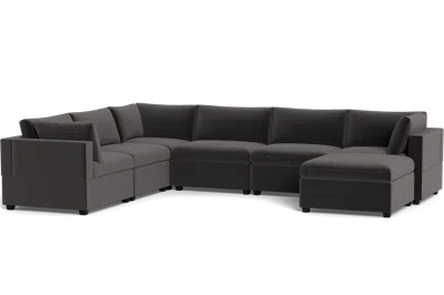 Albany Park Kova Box Cushion Grand Corner + Ottoman In Gray