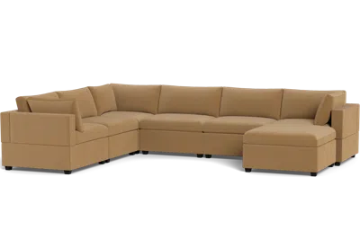 Albany Park Kova Box Cushion Grand Corner + Ottoman In Brown