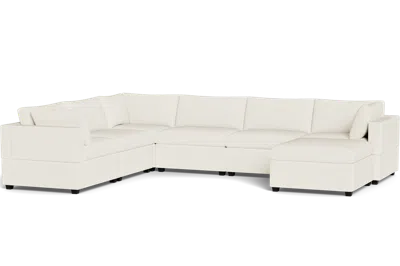 Albany Park Kova Box Cushion Grand Corner + Ottoman In White