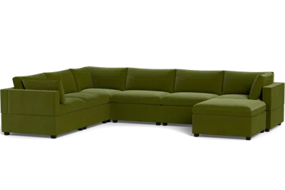 Albany Park Kova Box Cushion Grand Corner + Ottoman In Green