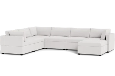 Albany Park Kova Box Cushion Grand Corner + Ottoman In White