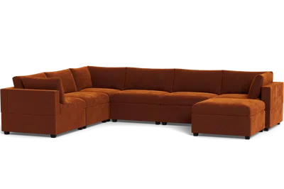 Albany Park Kova Box Cushion Grand Corner + Ottoman In Brown