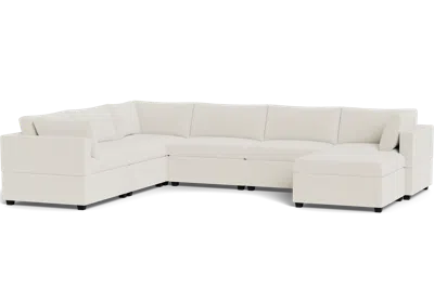 Albany Park Kova Box Cushion Grand Corner + Ottoman In White