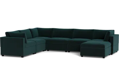 Albany Park Kova Box Cushion Grand Corner + Ottoman In Green