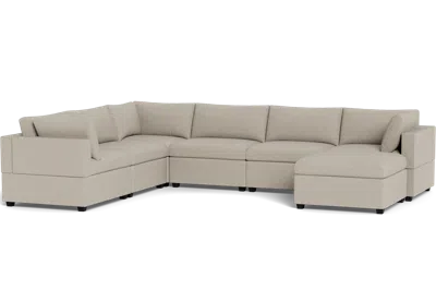 Albany Park Kova Box Cushion Grand Corner + Ottoman In Neutral