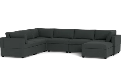 Albany Park Kova Box Cushion Grand Corner + Ottoman In Black