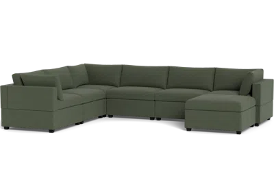 Albany Park Kova Box Cushion Grand Corner + Ottoman In Green