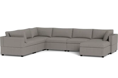 Albany Park Kova Box Cushion Grand Corner + Ottoman In Gray