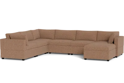 Albany Park Kova Box Cushion Grand Corner + Ottoman In Brown