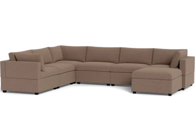 Albany Park Kova Box Cushion Grand Corner + Ottoman In Brown