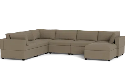 Albany Park Kova Box Cushion Grand Corner + Ottoman In Brown