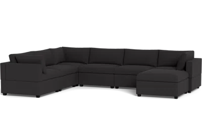 Albany Park Kova Box Cushion Grand Corner + Ottoman In Black