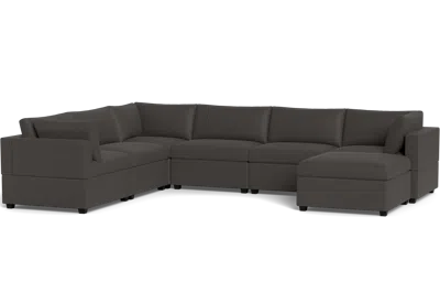 Albany Park Kova Box Cushion Grand Corner + Ottoman In Gray