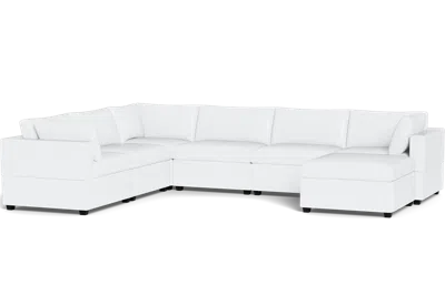 Albany Park Kova Box Cushion Grand Corner + Ottoman In White