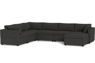 Albany Park Kova Box Cushion Grand Corner + Ottoman In Gray