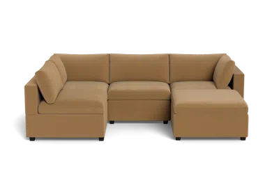 Albany Park Kova Box Cushion L-shape + Ottoman In Brown