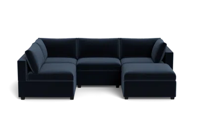 Albany Park Kova Box Cushion L-shape + Ottoman In Blue