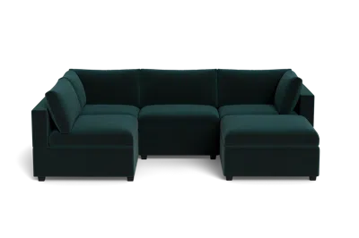 Albany Park Kova Box Cushion L-shape + Ottoman In Green