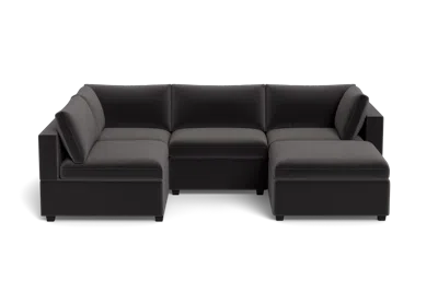 Albany Park Kova Box Cushion L-shape + Ottoman In Black