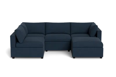 Albany Park Kova Box Cushion L-shape + Ottoman In Blue