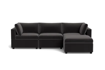 Albany Park Kova Box Cushion Sofa 122" + Ottoman In Black