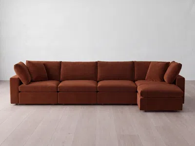Albany Park Kova Box Modular 4-piece Sofa + Ottoman In Rust Performance Velvet