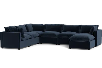 Albany Park Kova Pillow Cushion Grand Corner + Ottoman In Blue