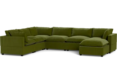 Albany Park Kova Pillow Cushion Grand Corner + Ottoman In Green