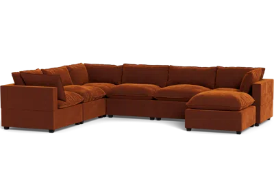 Albany Park Kova Pillow Cushion Grand Corner + Ottoman In Brown