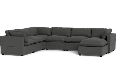 Albany Park Kova Pillow Cushion Grand Corner + Ottoman In Black