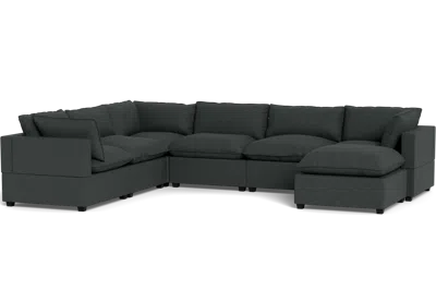 Albany Park Kova Pillow Cushion Grand Corner + Ottoman In Black