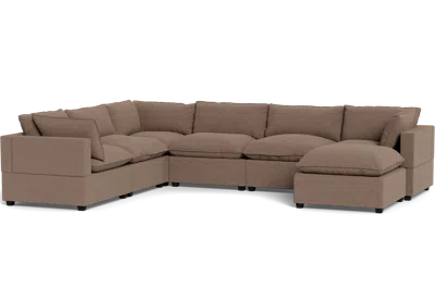 Albany Park Kova Pillow Cushion Grand Corner + Ottoman In Brown