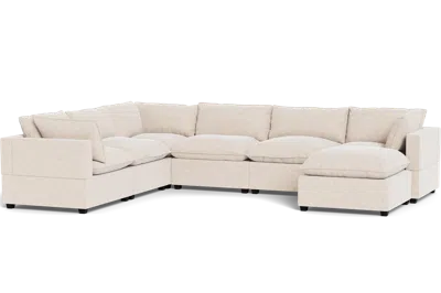 Albany Park Kova Pillow Cushion Grand Corner + Ottoman In White