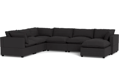 Albany Park Kova Pillow Cushion Grand Corner + Ottoman In Black