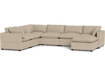 Albany Park Kova Pillow Cushion Grand Corner + Ottoman In Neutral