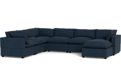 Albany Park Kova Pillow Cushion Grand Corner + Ottoman In Blue