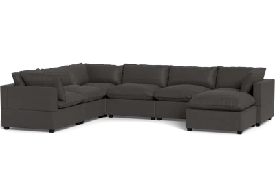 Albany Park Kova Pillow Cushion Grand Corner + Ottoman In Black