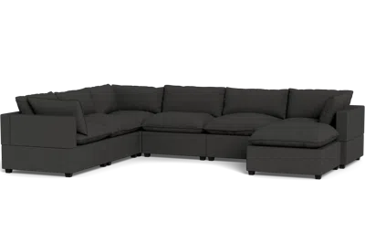 Albany Park Kova Pillow Cushion Grand Corner + Ottoman In Black