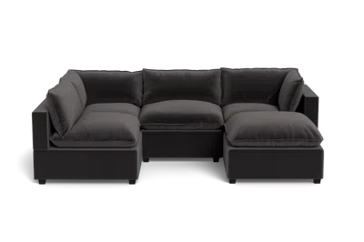 Albany Park Kova Pillow Cushion L-shape + Ottoman In Black