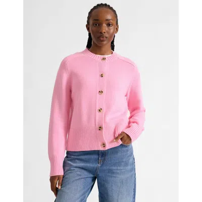 Albaray Cotton Crew Neck Cardigan In Pink
