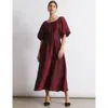 Albaray Crinkle Satin Short Sleeve Midi Dress In Burgundy