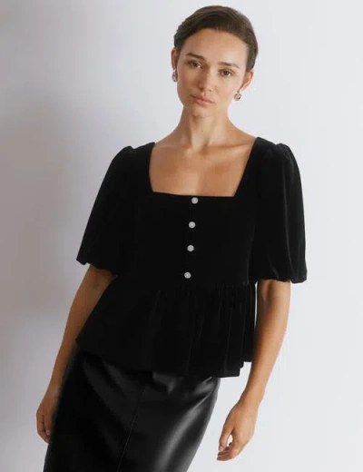Albaray Diamonte Velvet Puff Sleeve Top In Black