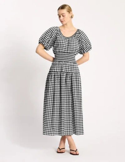 Albaray Gingham Blouson Sleeve Midi Dress In Black