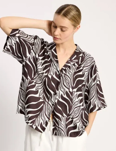 Albaray Mono Palm Print Silk Shirt In Brown