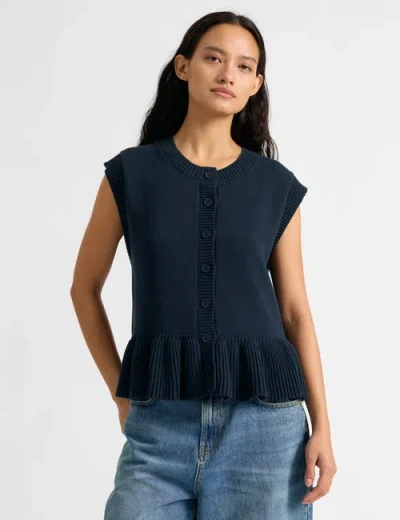 Albaray Peplum Knitted Button Tank Top In Blue