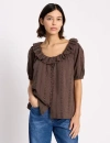 Albaray Ruffle Neck Button-front Blouse In Brown