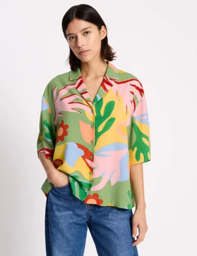 Albaray Short Sleeve Relaxed Collar Resort Shirt In Green