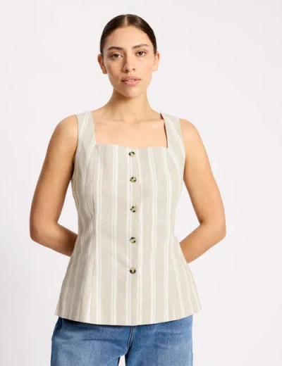 Albaray Square Neck Stripe Button Top In Gray